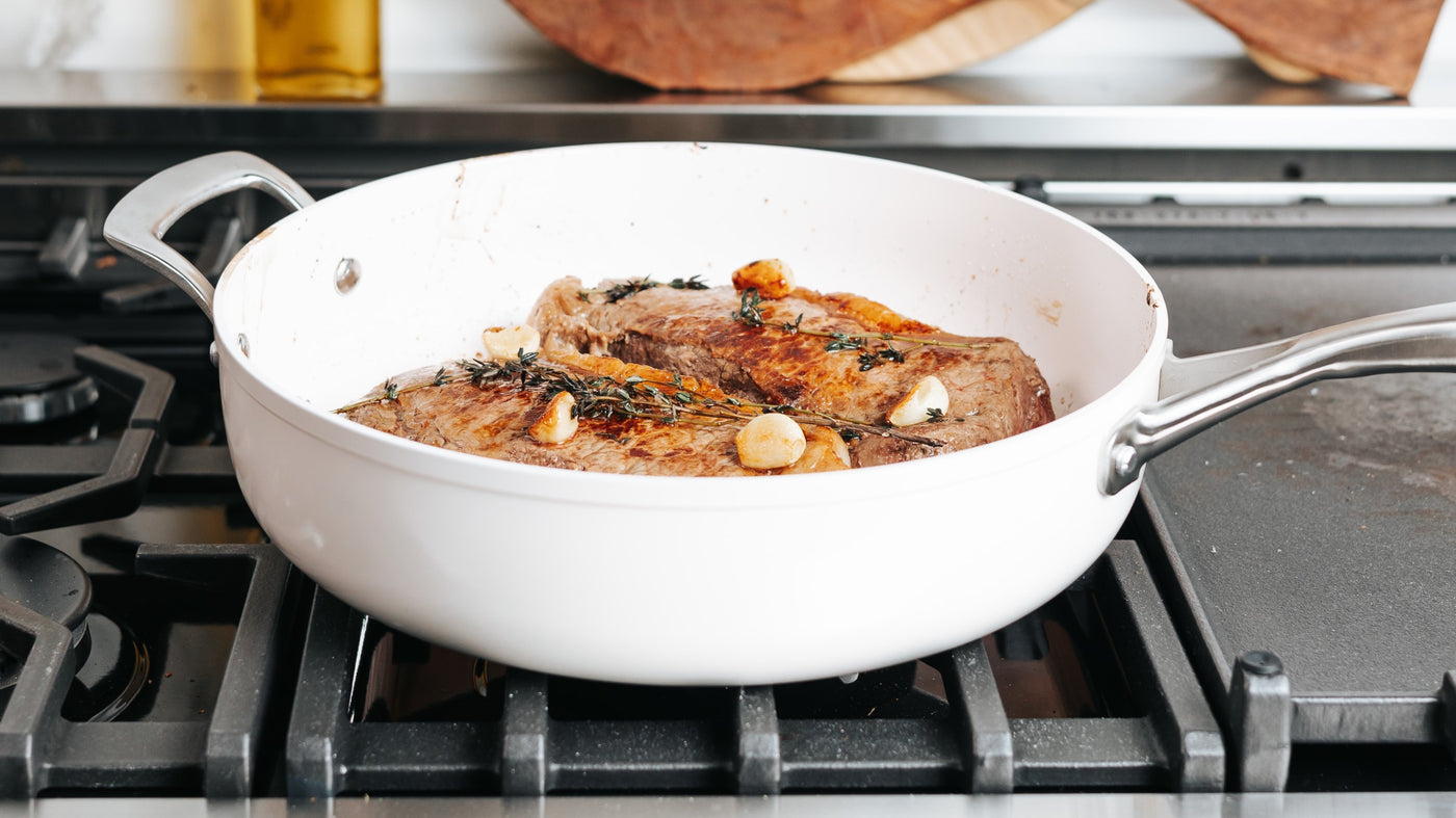 saute pan cooking steak