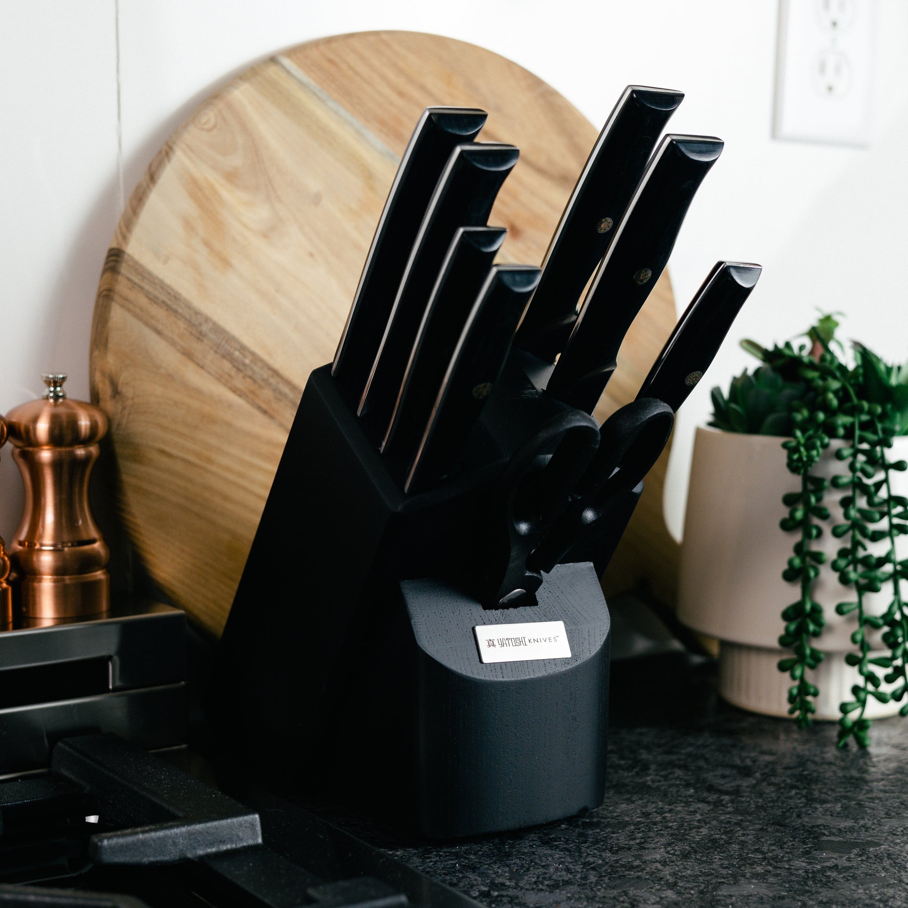 Onyx Black Kitchen Knife Block w/ Titanium Coating