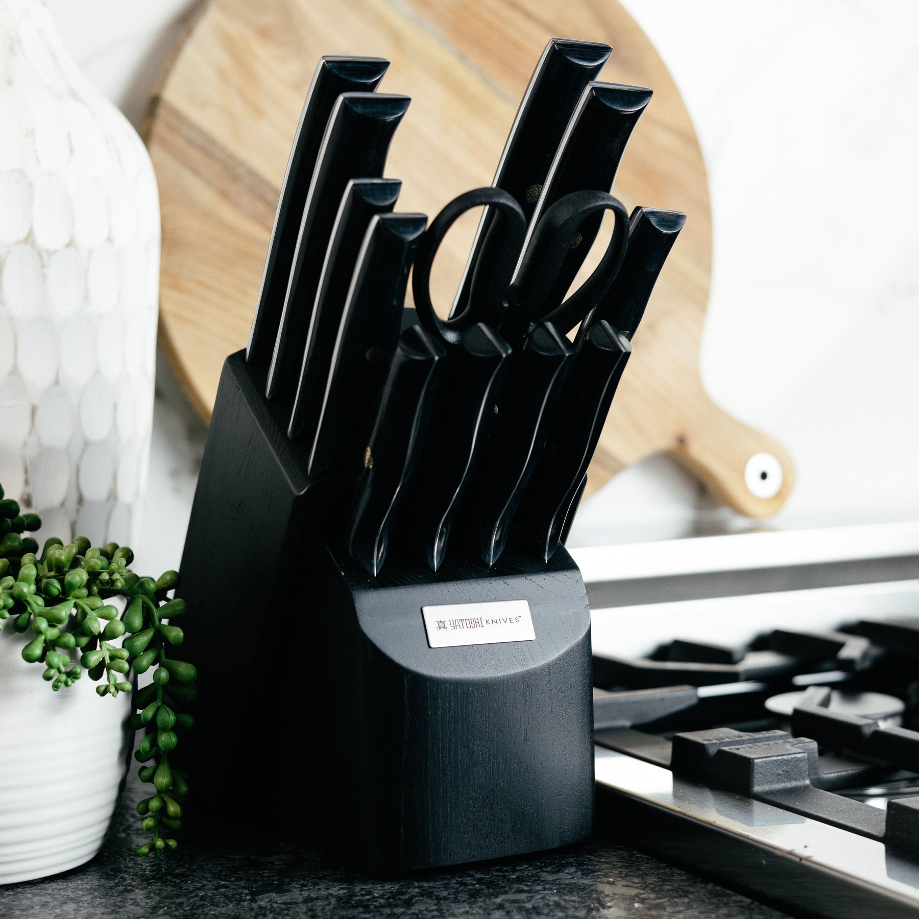 Onyx Black Kitchen Knife Block w/ Titanium Coating