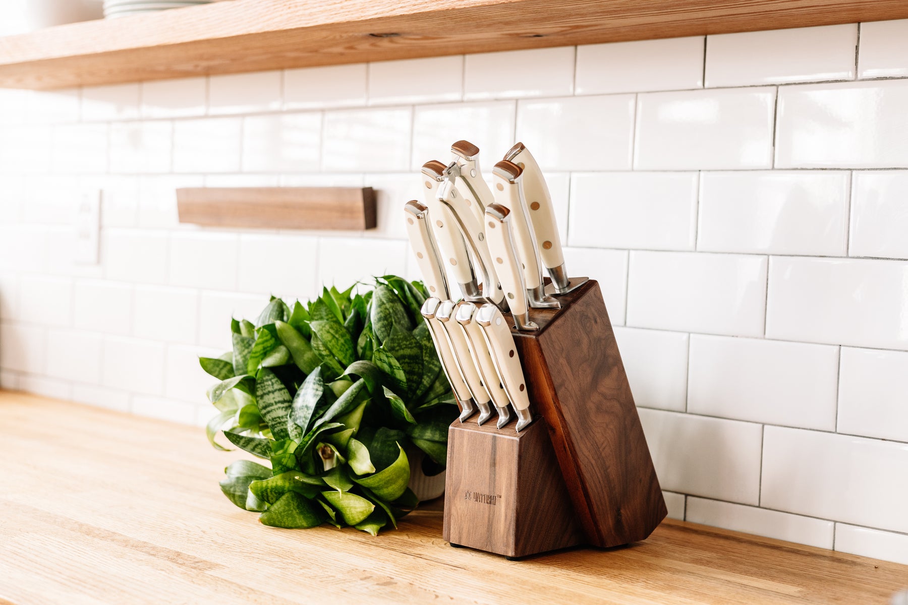 12-Piece White Kitchen Knife Block Set