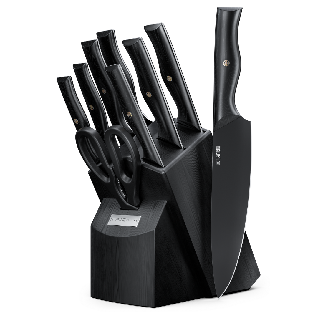 Onyx Black Kitchen Knife Block w/ Titanium Coating