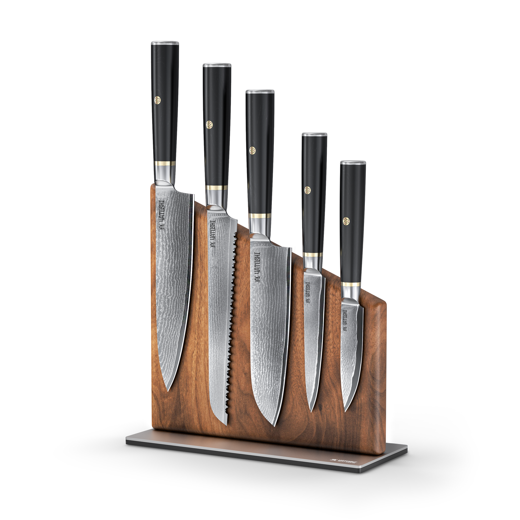 Damascus Magnetic Kitchen Knife Block Set