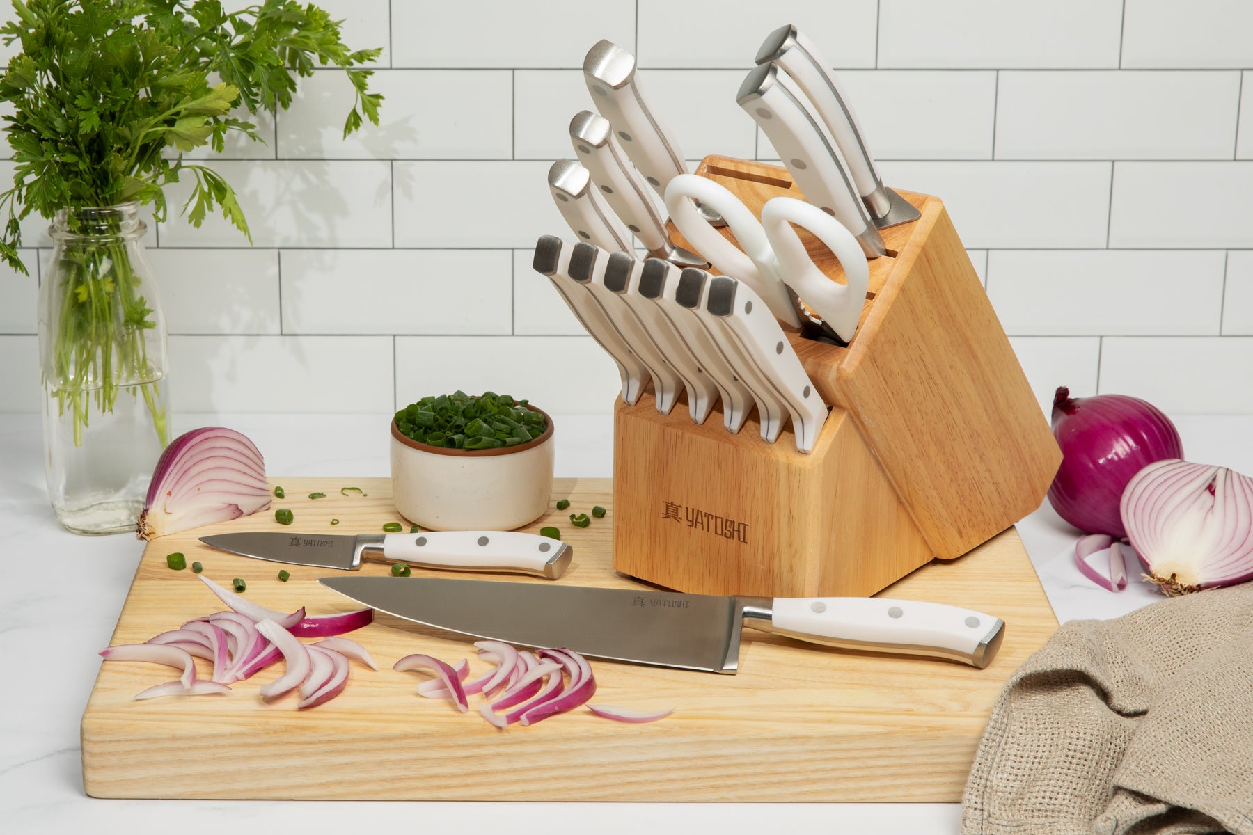 White Kitchen Knife Block Set