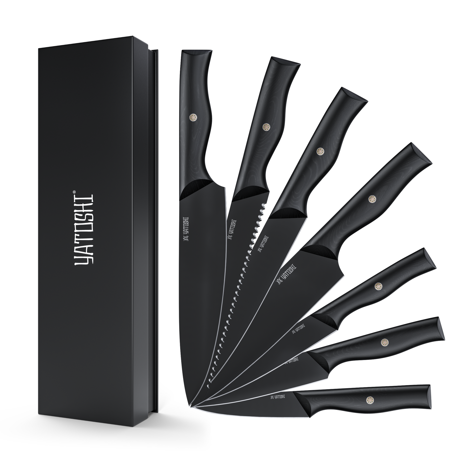 Onyx Black Kitchen Knife Block w/ Titanium Coating