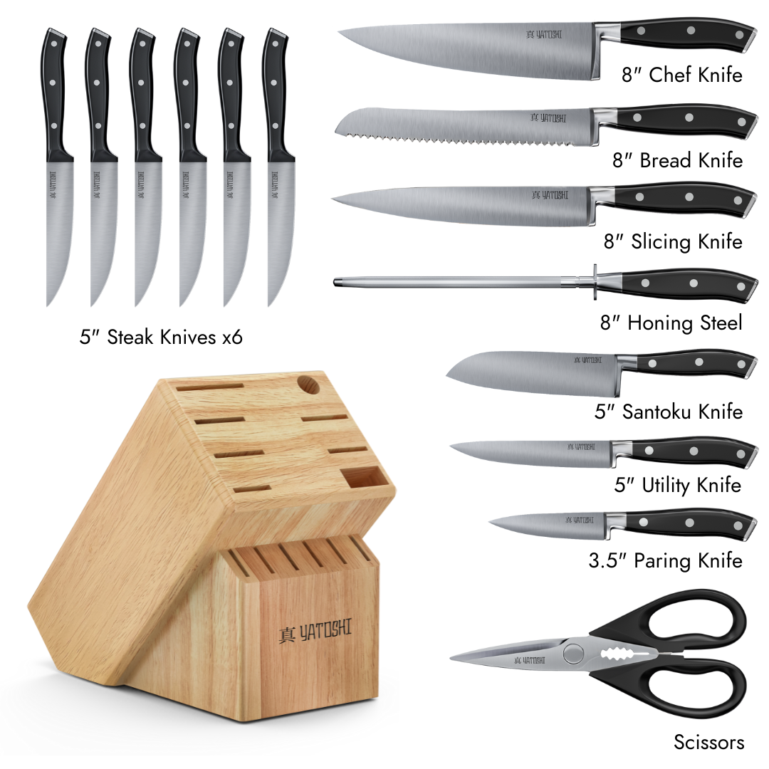 15-Piece Black Kitchen Knife Block Set