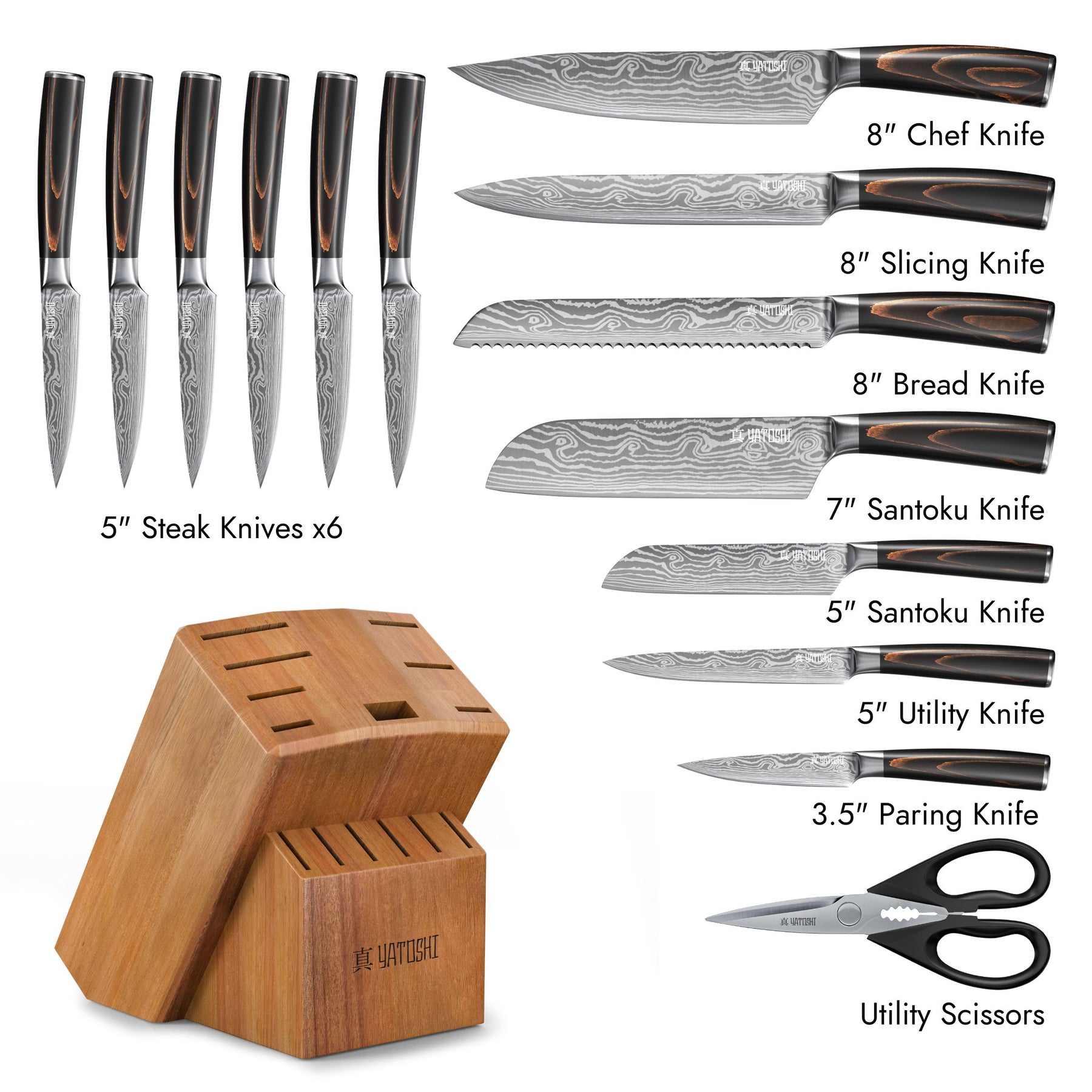 15-Piece Classic Kitchen Knife Block Set
