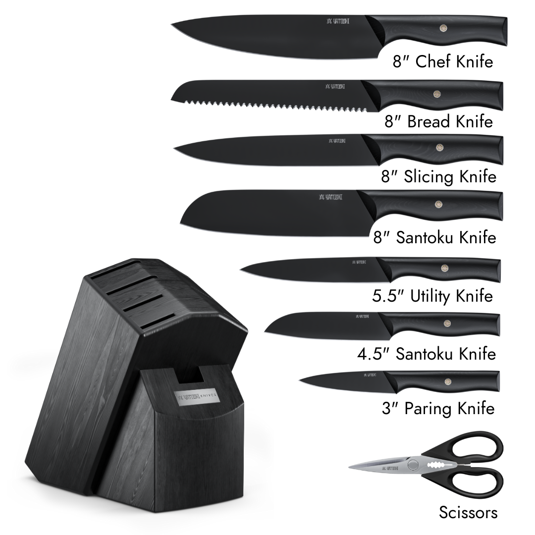 Onyx Black Kitchen Knife Block w/ Titanium Coating