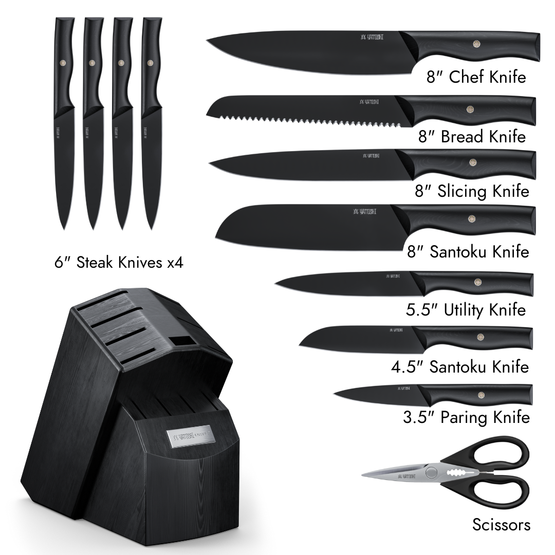 Onyx Black Kitchen Knife Block w/ Titanium Coating