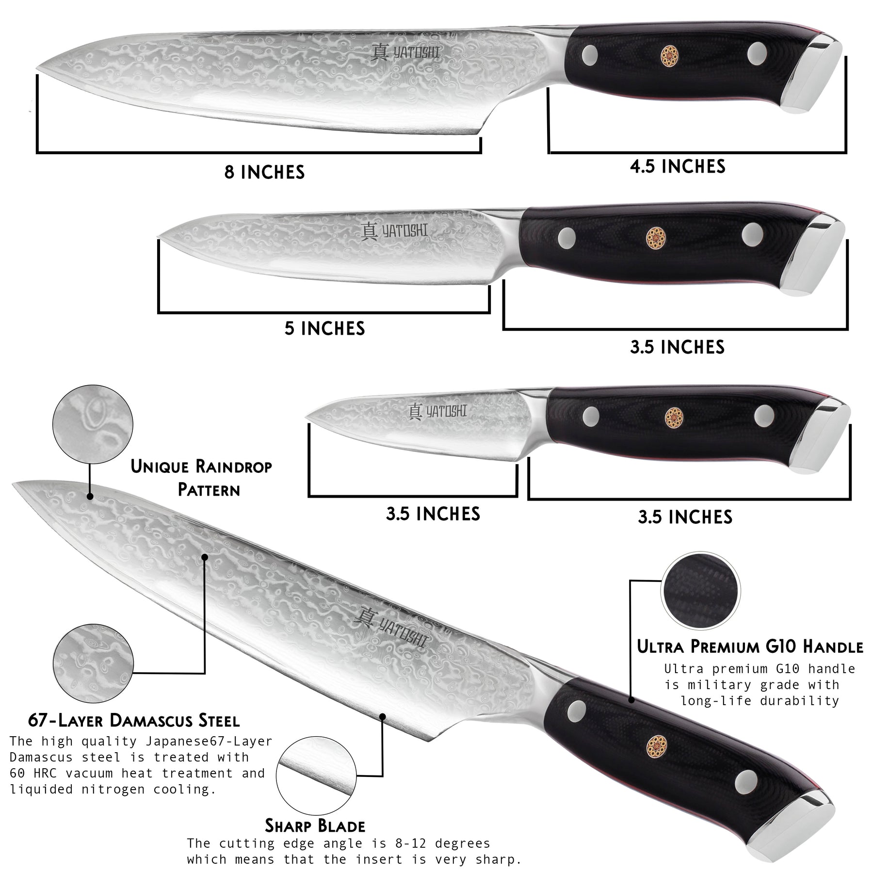 Yatoshi VG10 Damascus 3-Piece Knife Set