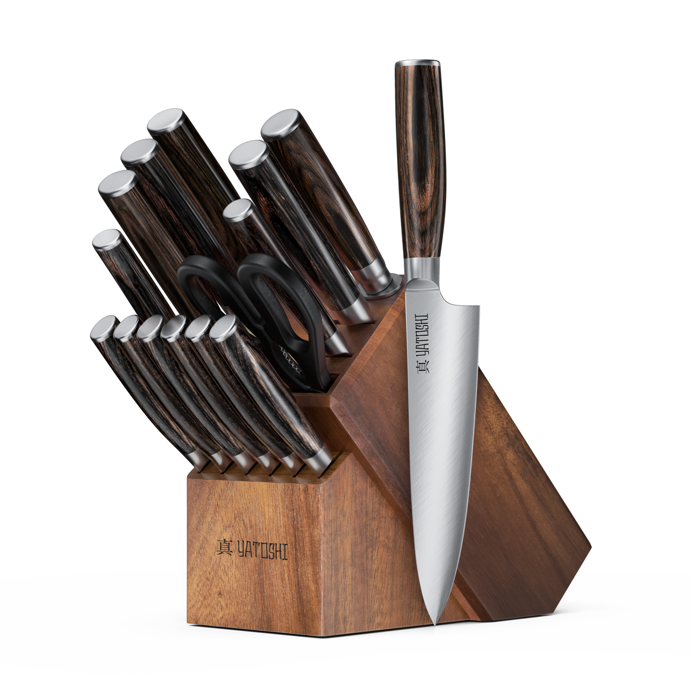 Yatoshi 15-Piece Kitchen Knife Block Set