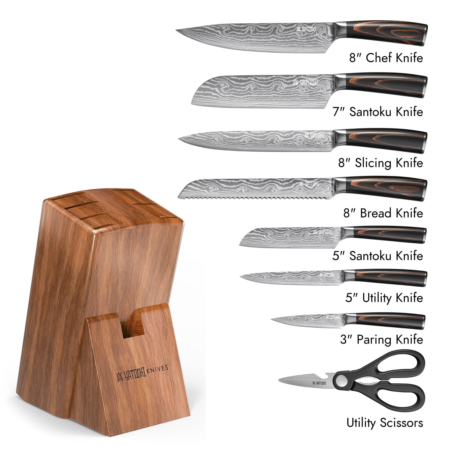 Yatoshi 12 Piece White Knife Block Set - Pro Kitchen Knife Set Ultra S —  CHIMIYA