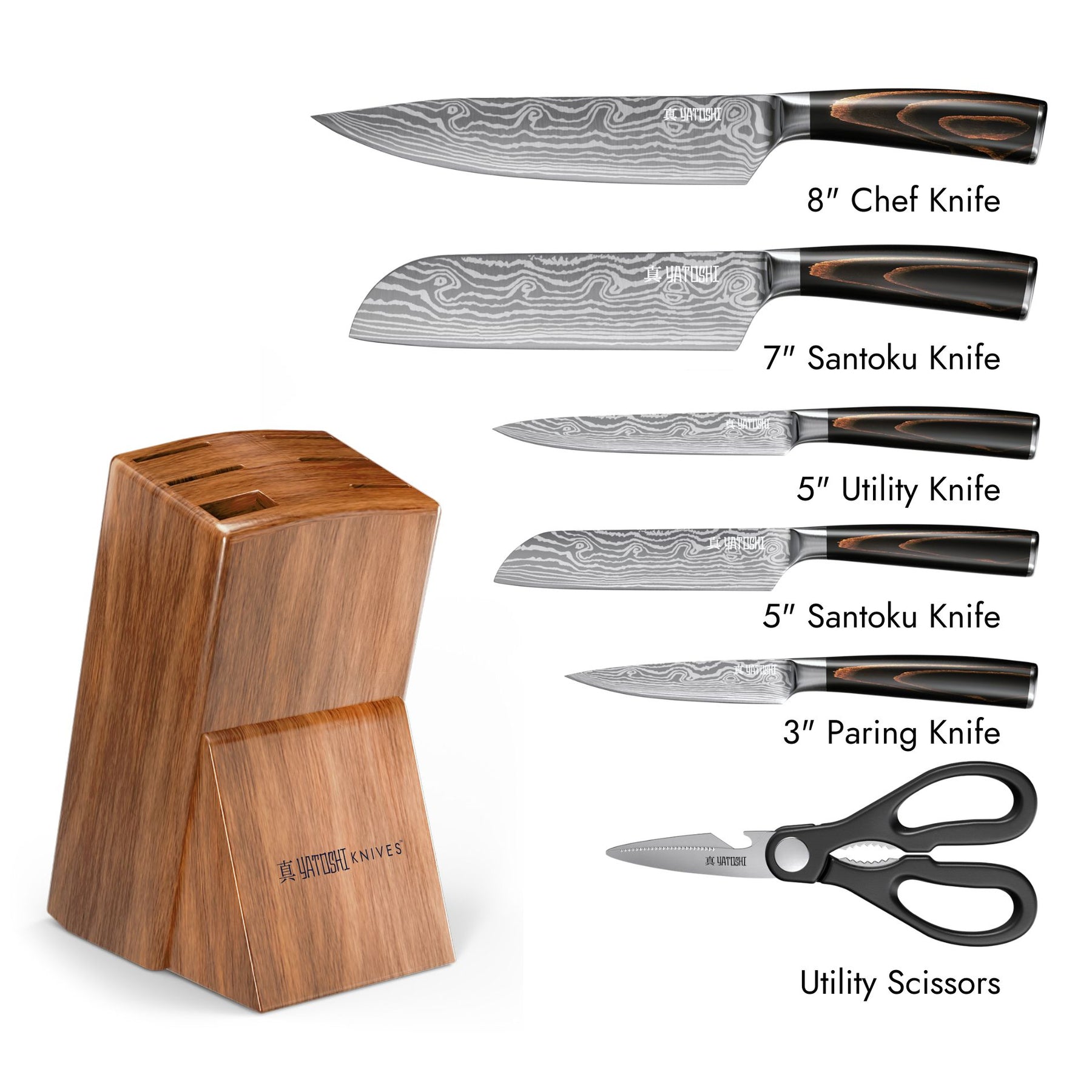 Yatoshi Knives Yatoshi Knife Block Set - Pro Kitchen Knife Set