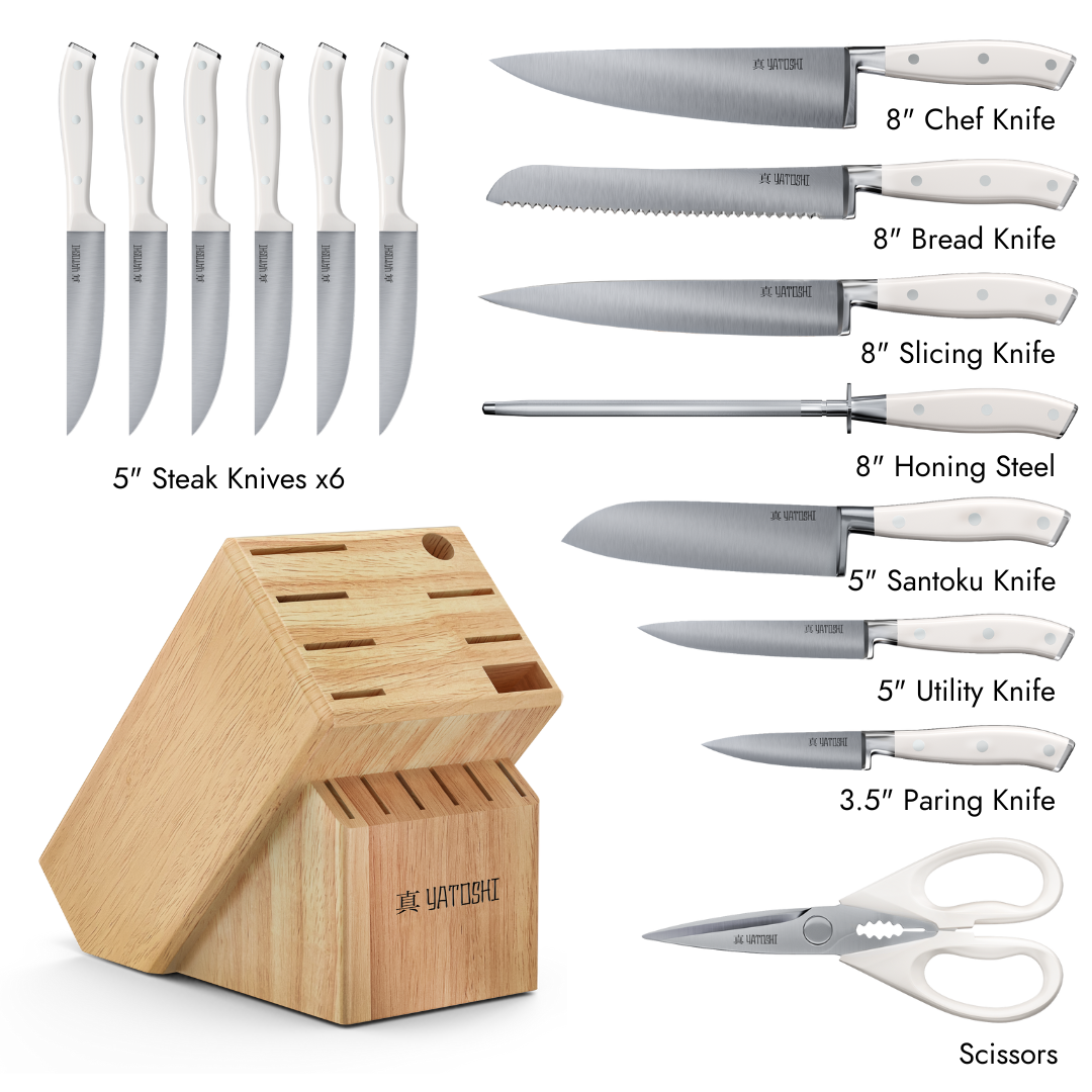 Yatoshi White 15-Piece Kitchen Knife Block Set