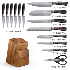 15-PIece Classic Kitchen Knife Block Set - No Laser