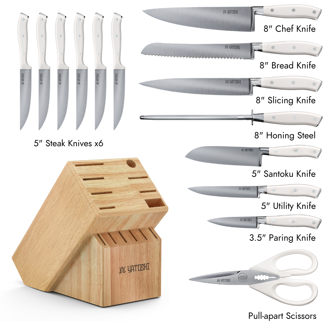 15-Piece White Kitchen Knife Block Set