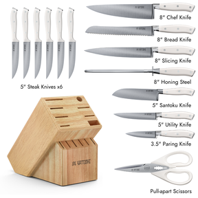15-Piece White Kitchen Knife Block Set