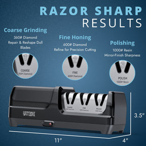 Professional Electric Knife Sharpener 3-Stage with Diamond Abrasives
