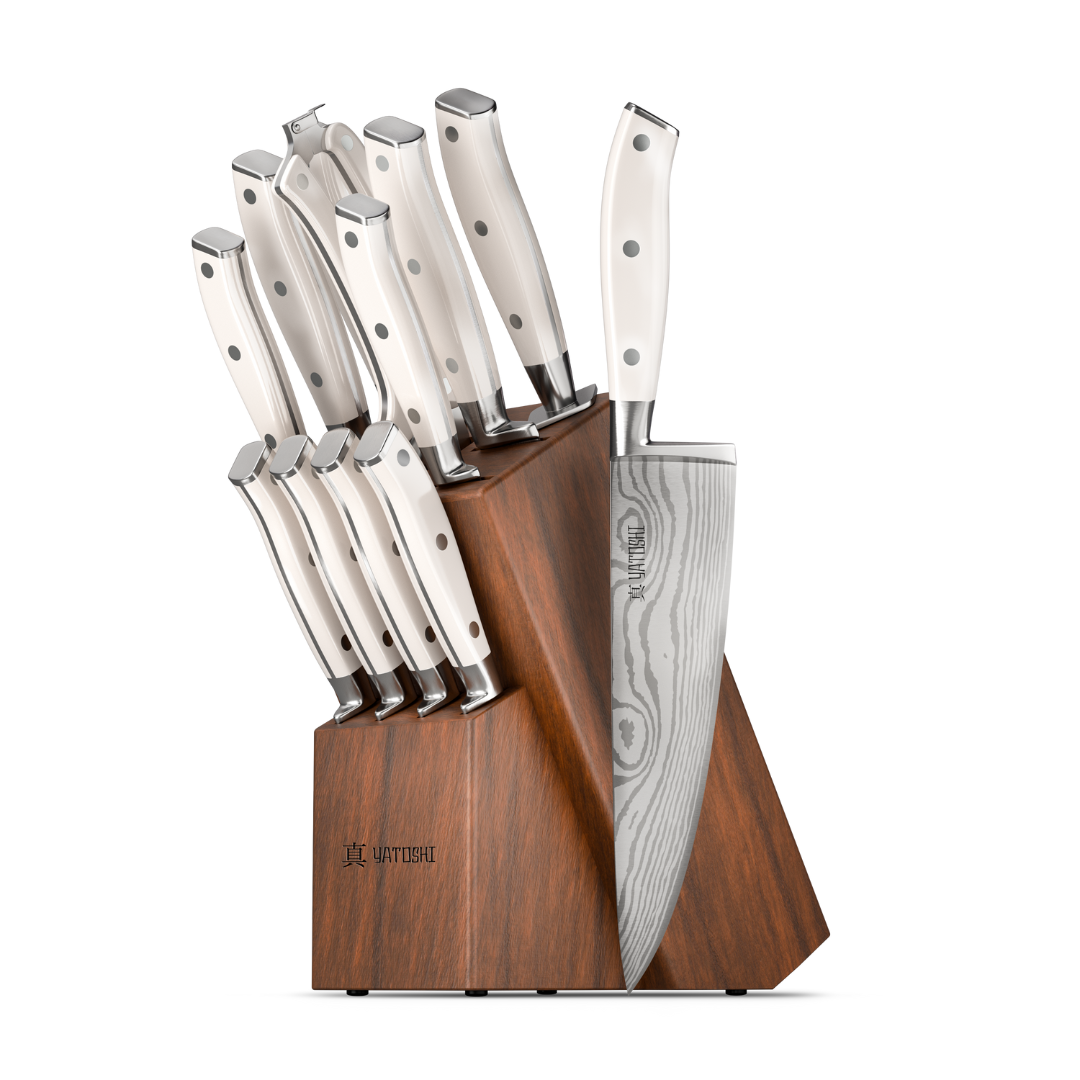 12-Piece White Kitchen Knife Block Set