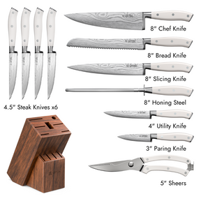 12-Piece White Kitchen Knife Block Set