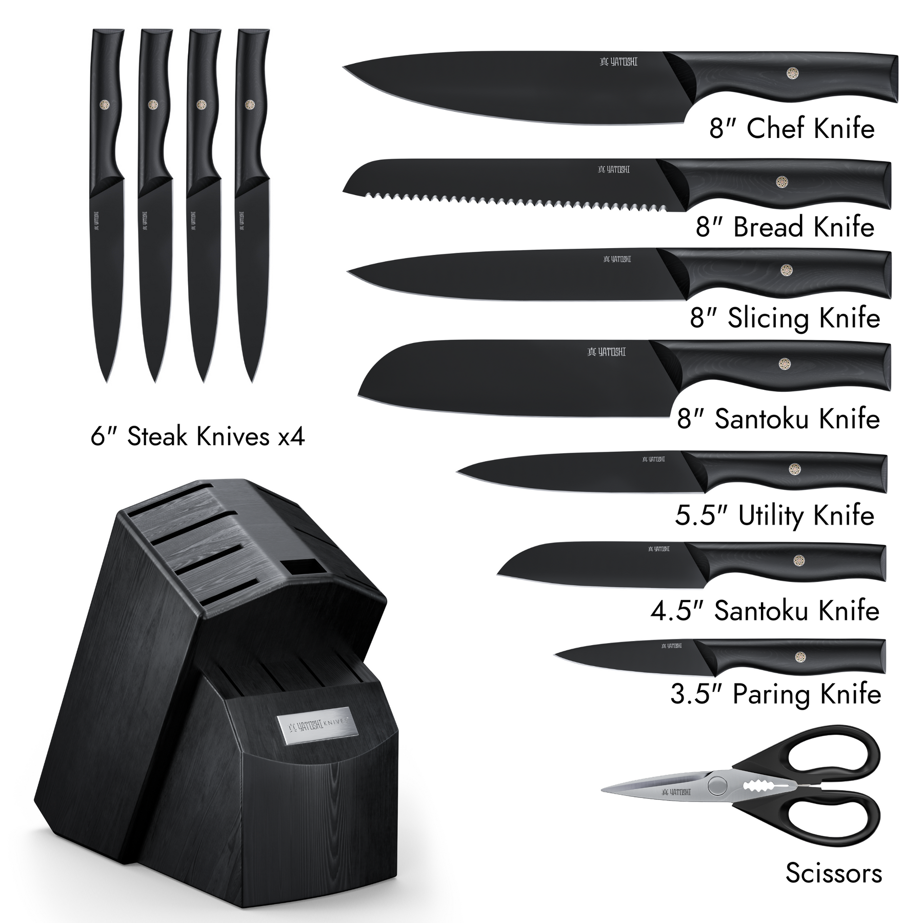 7-Piece Onyx Black Kitchen Knife Set w/ Titanium Coating