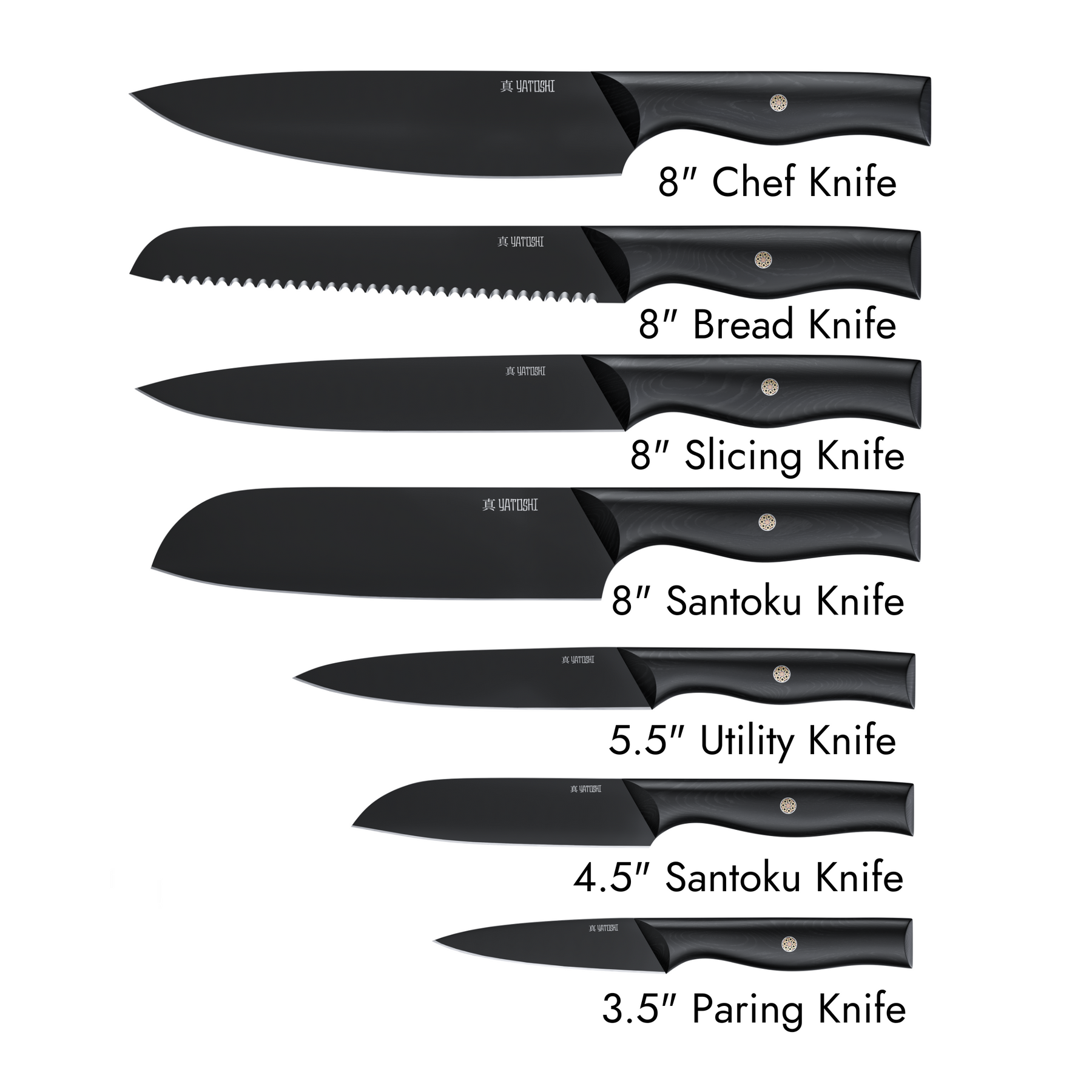 7-Piece Onyx Black Kitchen Knife Set w/ Titanium Coating