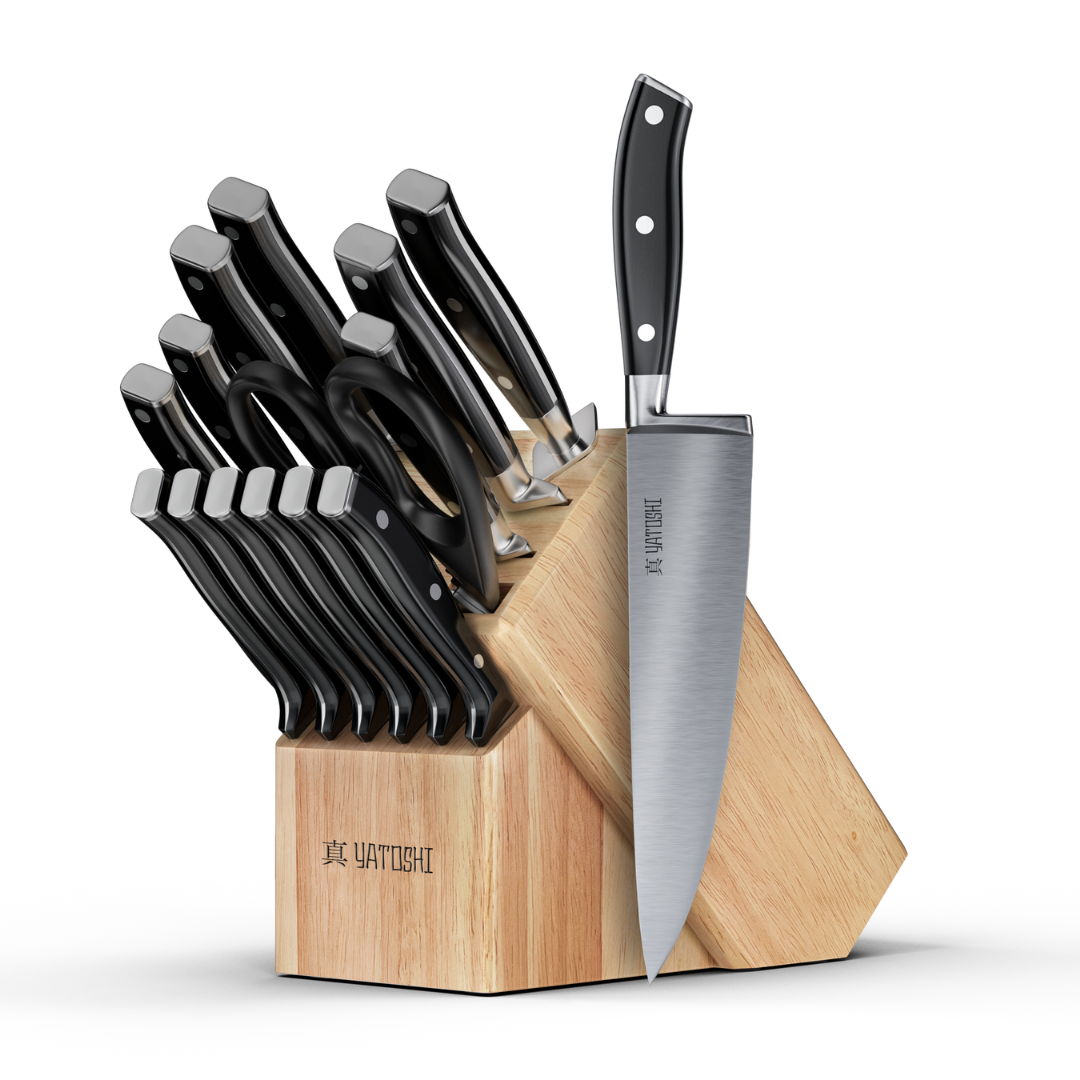 15-Piece Black Kitchen Knife Block Set