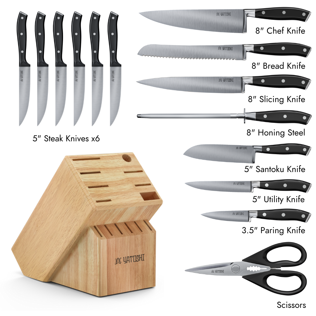 Yatoshi Black 15-Piece Kitchen Knife Block Set